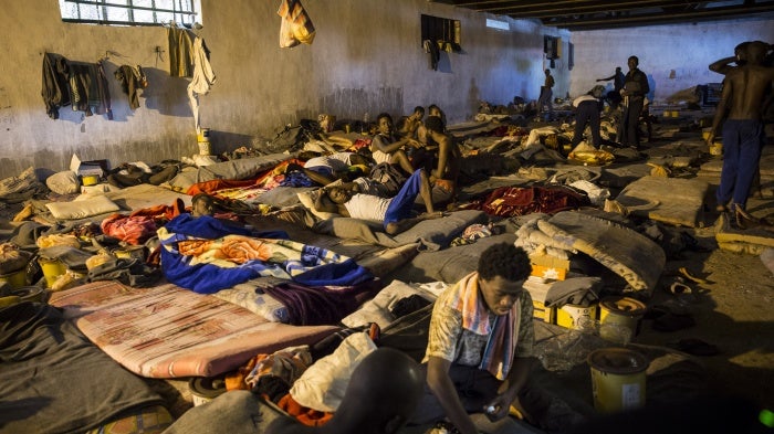 Men at a detention center in Tripoli, Libya, June 8, 2017. 