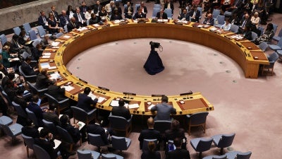 Members meet for a United Nations Security Council meeting in New York City, July 17, 2023.